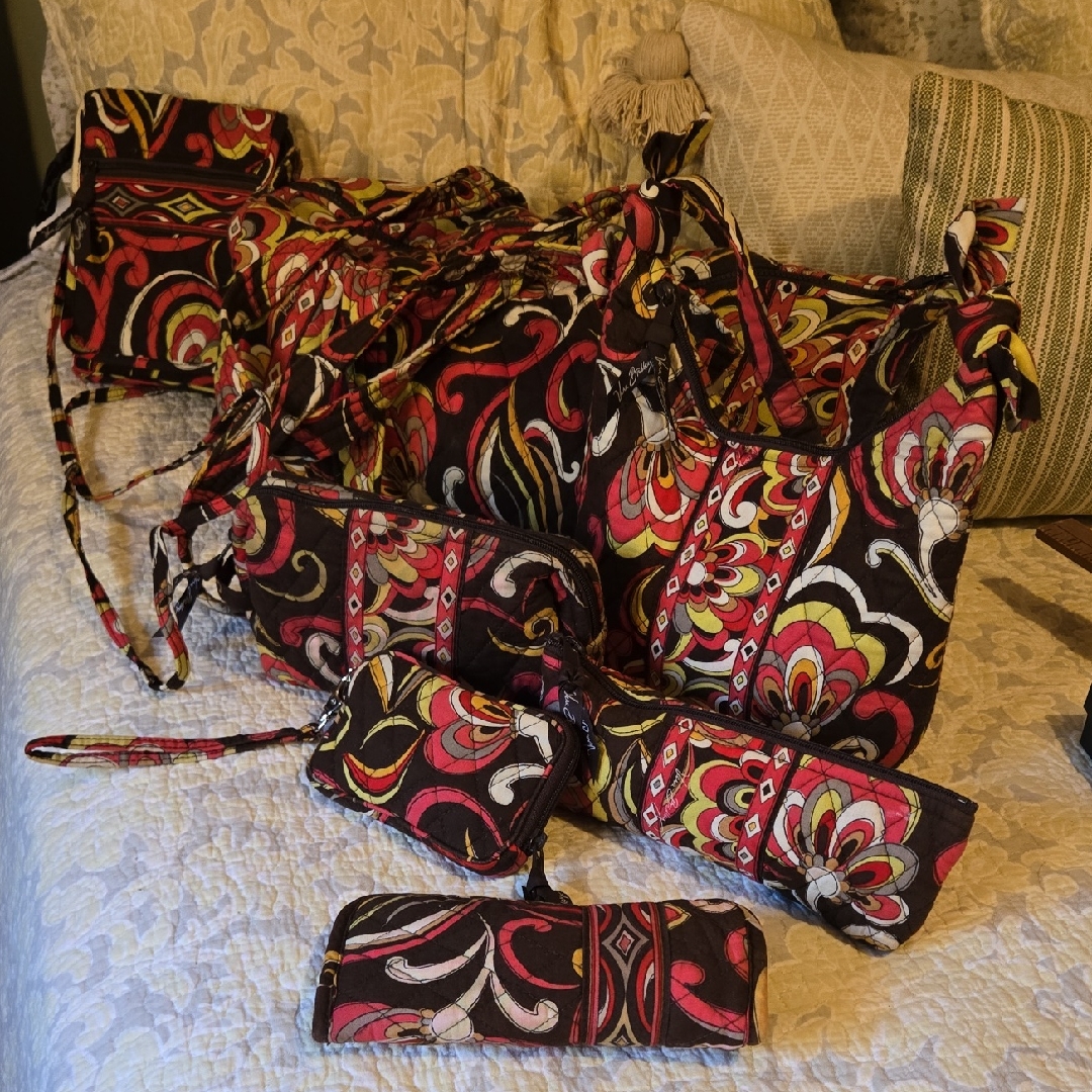Vera Bradley Floral 7 Bags Set With Red And Yellow Accents
